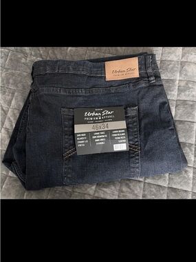 NEW Urban Star Jeans Pants 46x34 Relaxed Fit Straight Leg Stretch Denim Drk Wash